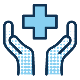 Icon of hands holding a medical cross.